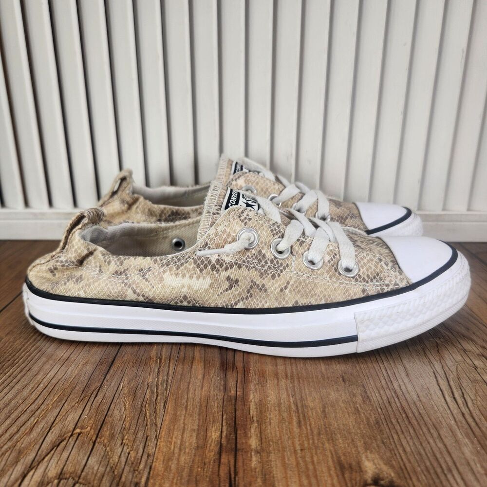 Converse CTAS Shoreline Snake Print Womens Size 7 Beige Canvas Low Shoes 571139F